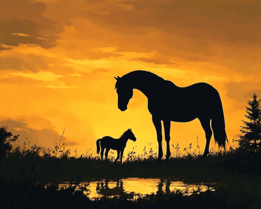 Horse Sunset Silhouette Diamond Painting