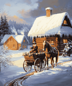 Horse and Wagon Winter Scene Diamond Painting