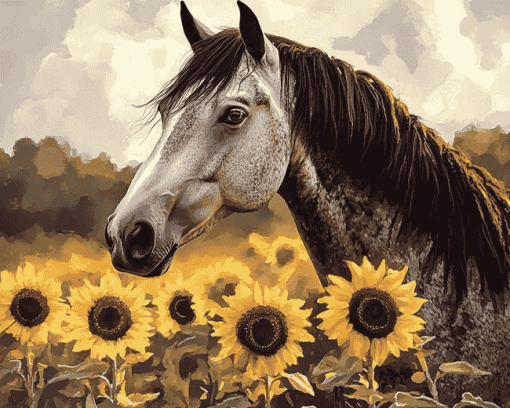 Horse with Sunflowers Diamond Painting