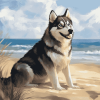Husky Puppy Beach Diamond Painting