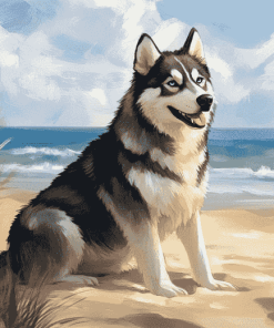 Husky Puppy Beach Diamond Painting