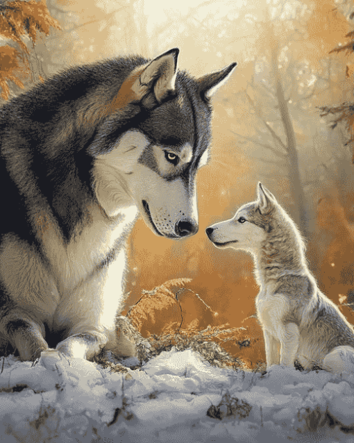 Husky and Dapple Horse Animals Diamond Painting