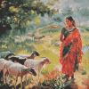 Indian Lady with Goats in Landscapes Diamond Painting