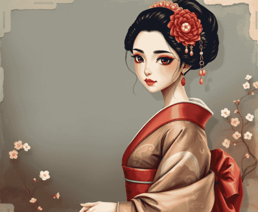 Japanese Geisha Cartoon Diamond Painting