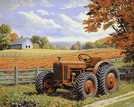 John Sloane Rusty Tractor Scene Diamond Painting