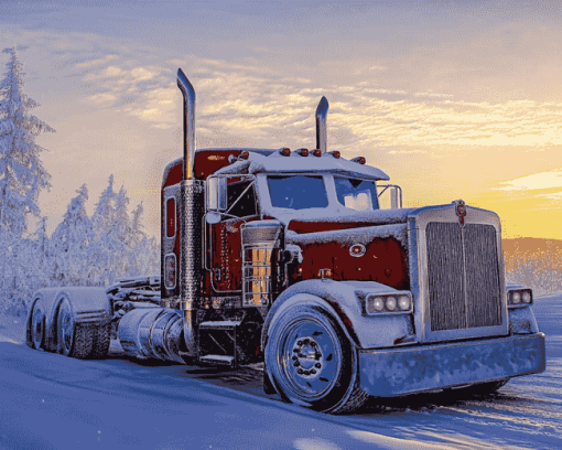 Kenworth Semi Truck in Snow Diamond Painting