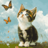 Kitten and Butterfly Diamond Painting