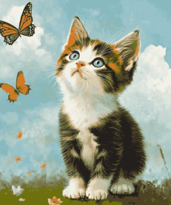 Kitten and Butterfly Diamond Painting