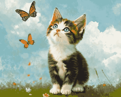 Kitten and Butterfly Diamond Painting