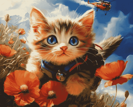 Kitty Poppies Diamond Painting