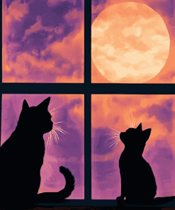 Kitty Silhouette Window View Diamond Painting