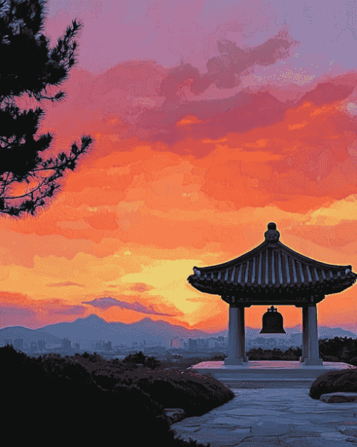 Korean Bell at Sunset Diamond Painting