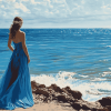 Lady in Blue Dress Seaside Diamond Painting