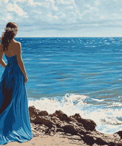 Lady in Blue Dress Seaside Diamond Painting