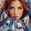 Lady with Husky Diamond Painting