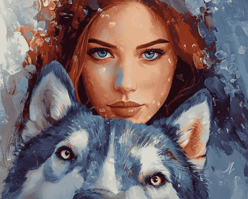 Lady with Husky Diamond Painting