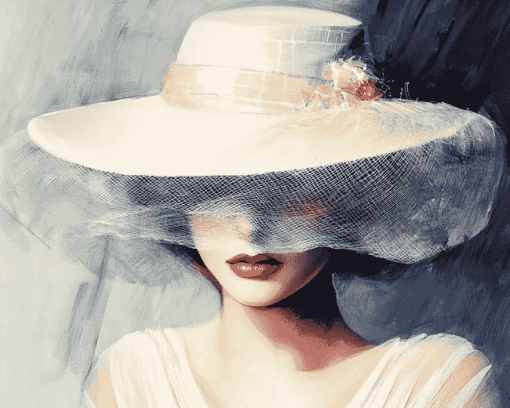 Lady with White Hat Diamond Painting