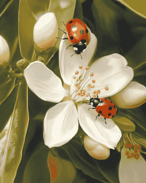 Ladybug on Orange Blossom Diamond Painting