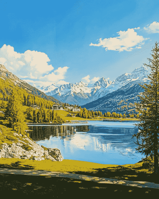 Lake Saint Moritz Landscape Diamond Painting