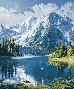 Lake Washington Mountain Scenery Diamond Painting