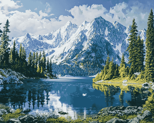 Lake Washington Mountain Scenery Diamond Painting