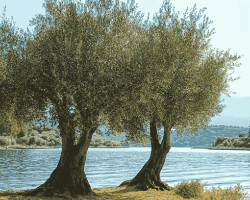 Lake and Olive Trees Diamond Painting