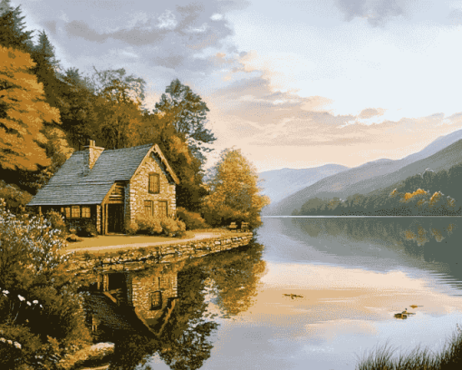 Lakeview English Cottage Diamond Painting