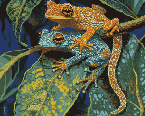 Leaf-Inspired Frog and Gecko Diamond Painting