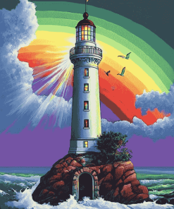 Lighthouse Rainbow Scene Diamond Painting