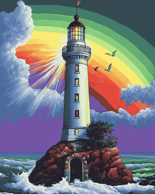 Lighthouse Rainbow Scene Diamond Painting