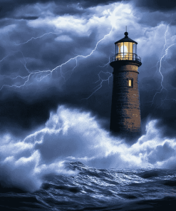 Lighthouse Storm Scene Diamond Painting