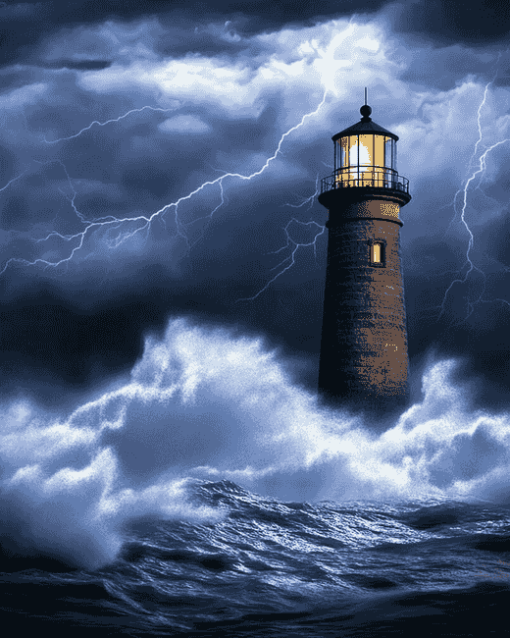 Lighthouse Storm Scene Diamond Painting