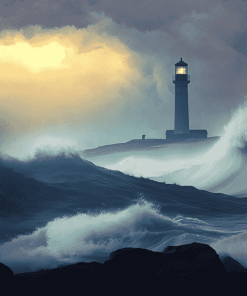 Lighthouse in Stormy Seascape Diamond Painting