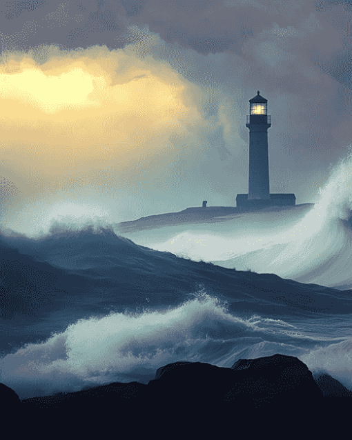 Lighthouse in Stormy Seascape Diamond Painting