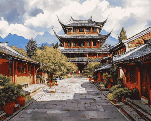 Lijiang City Skyscrapers Diamond Painting