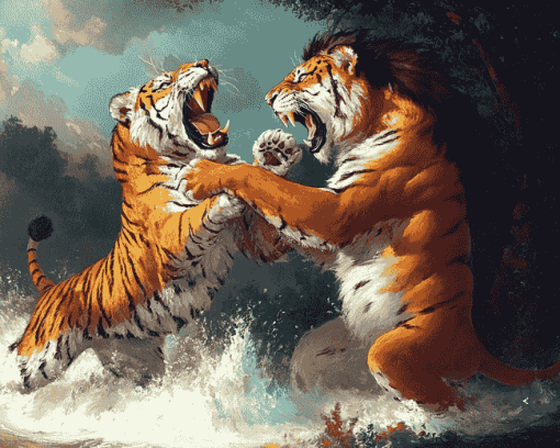 Lion vs Tiger Wildlife Diamond Painting