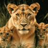 Lioness and Cubs Wildlife Diamond Painting