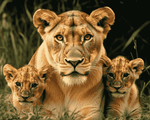 Lioness and Cubs Wildlife Diamond Painting