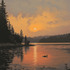 Loon Lake Sunset Scene Diamond Painting