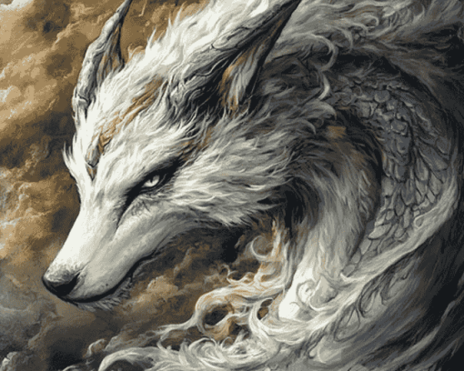 Majestic Wolf Dragon Fantasy Diamond Painting