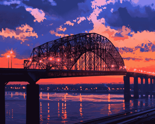 Memphis Bridge Tennesse Sunset Diamond Painting