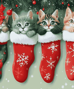 Merry Christmas Cats in Stockings Diamond Painting