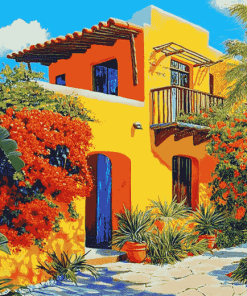 Mexican House on Vibrant Streets Diamond Painting