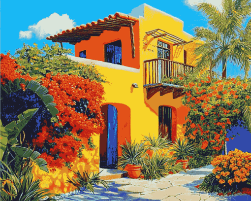 Mexican House on Vibrant Streets Diamond Painting