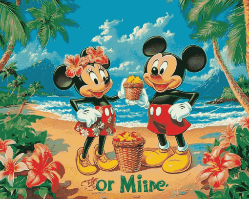 Mickey Minnie Disney Adventure Hawaii Diamond Painting