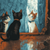 Mirror Cats Scene Diamond Painting