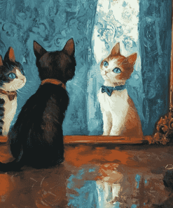 Mirror Cats Scene Diamond Painting