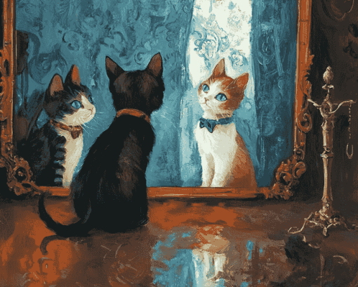 Mirror Cats Scene Diamond Painting