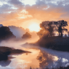 Misty River Valley Sunrise Diamond Painting