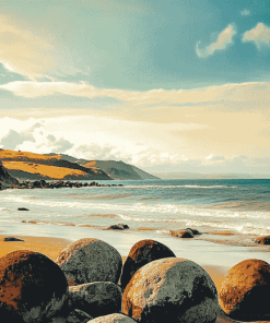 Moeraki Boulders Scenic View Diamond Painting